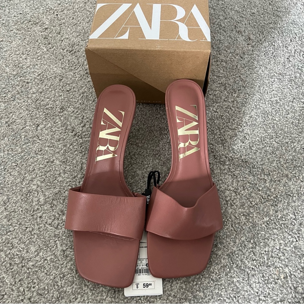 ZARA kitten heel leather sandals